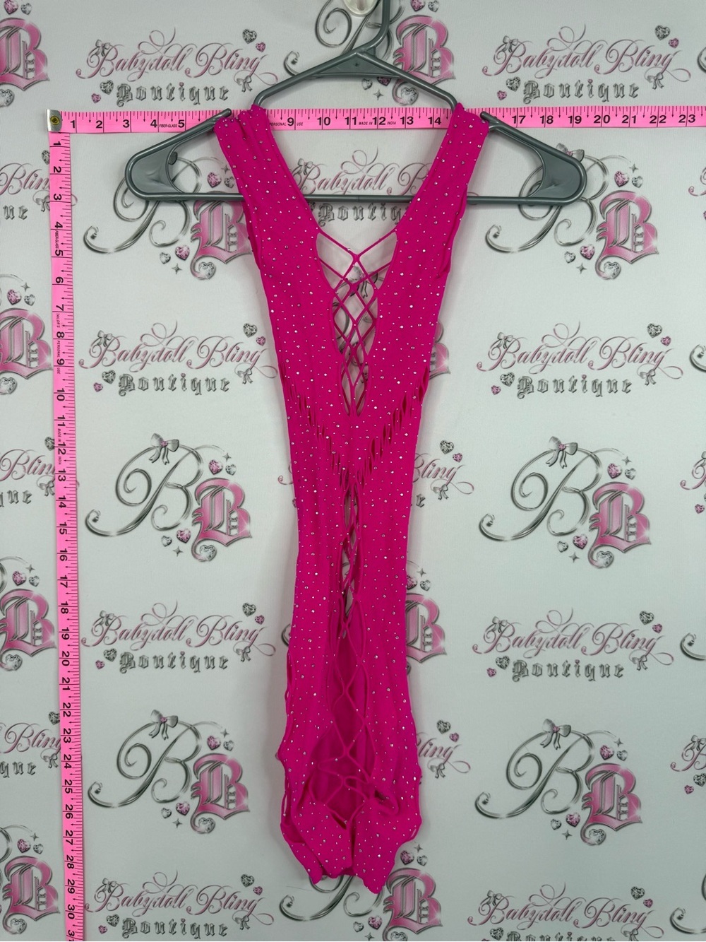 Mini dress fishnet sexy lingerie style Hot Pink Mini Dress with Lace-Up Front